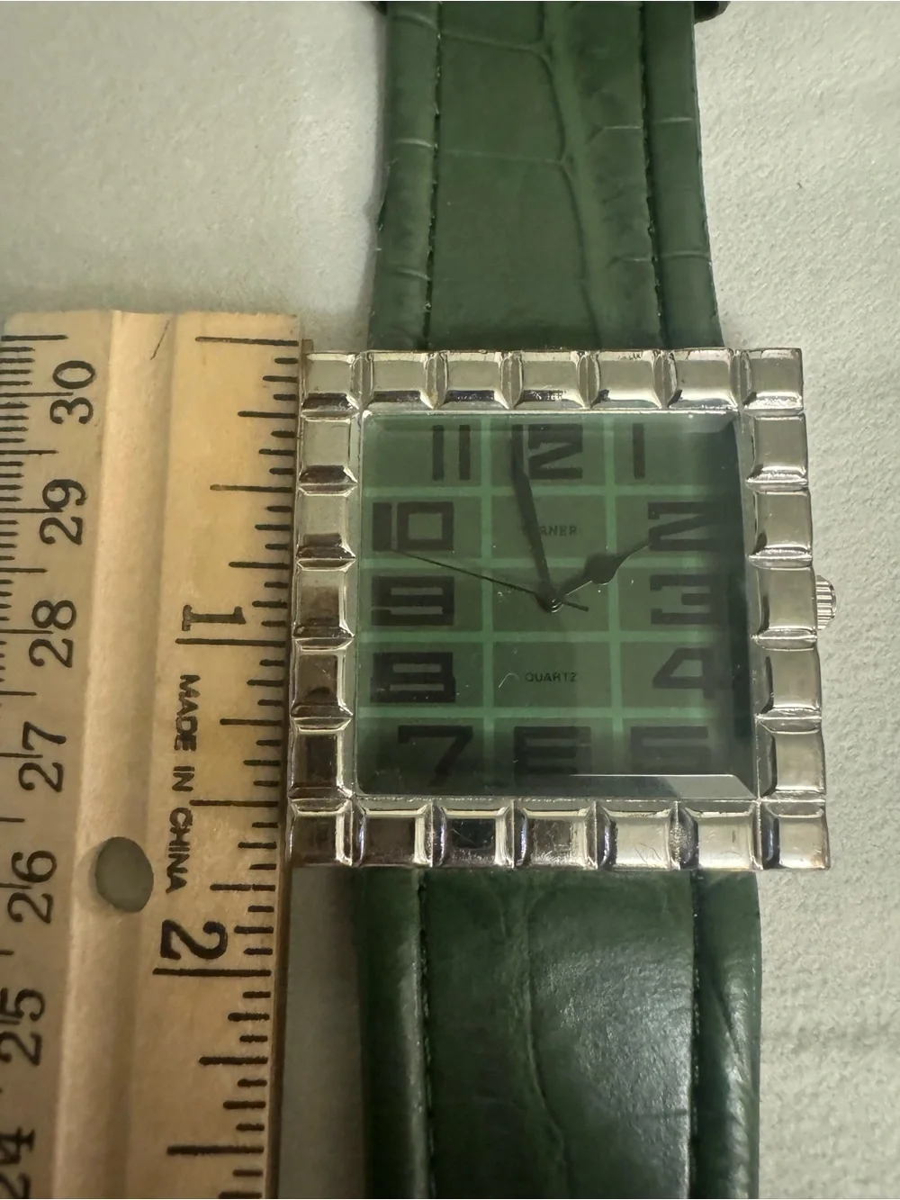 Bijoux Terner Green Leather Strap Digital Watch with Silver-Tone Case